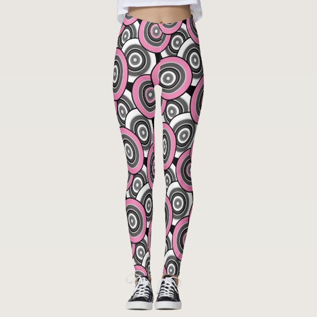 Leggings Cercles et anneaux quadrillage géométrique noir et (Devant)