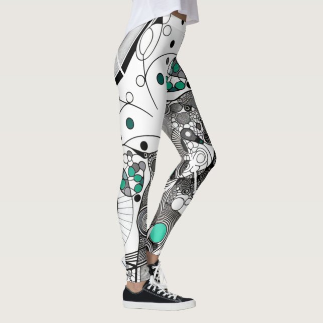 Leggings Cercles et lignes turquoises et noirs (Droite)