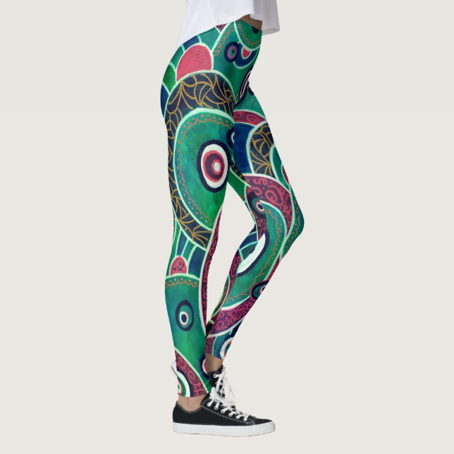 Leggings Cercles et ovales bordeaux et turquoise Originaux (Droite)