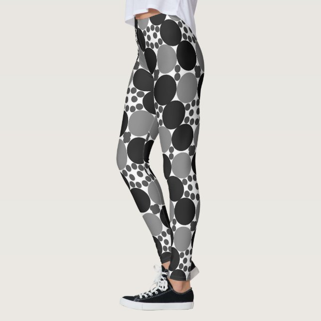 Leggings Cercles Monochromes : Noir Abstrait Blanc Et Gris, (Gauche)