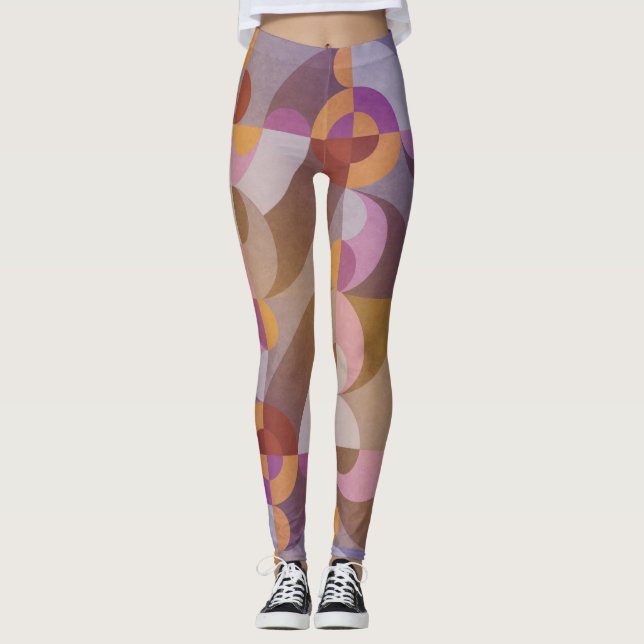 Leggings Cercles rétro abstraits géométriques motif coloré (Devant)
