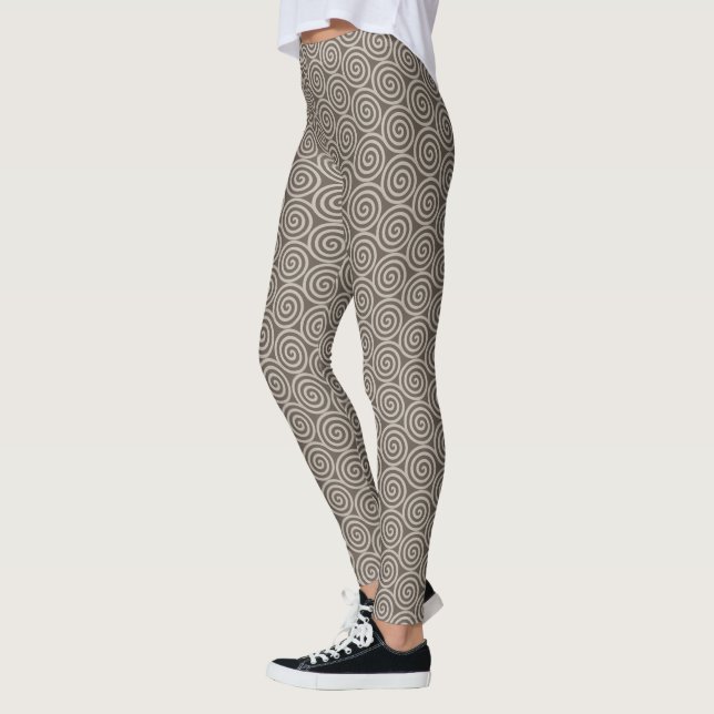 Leggings Cercles spirals abstraits élégants sur fond marron (Gauche)
