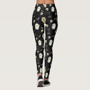 Leggings Cercueil effrayant et corbeau Halloween 
