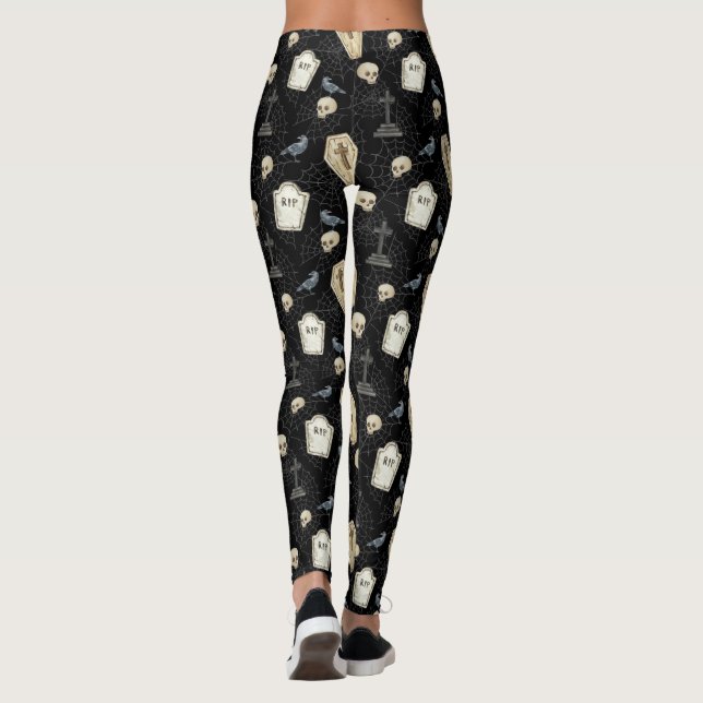 Leggings Cercueil effrayant et corbeau Halloween  (Dos)