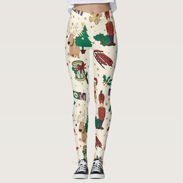 Leggings cerf de Noël, ours, chat et casse-noisette (Devant)