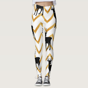 Leggings Cerf noir, motif de texture or.