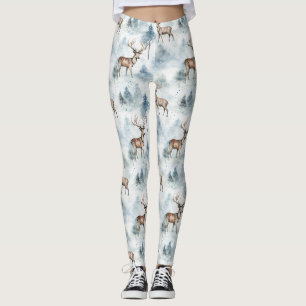 Leggings Cerfs de la forêt aquarelle d'hiver (5)