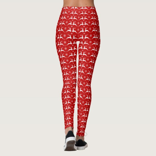 Leggings Cerfs de Noël et Snowflakes Motif rouge et blanc (Dos)