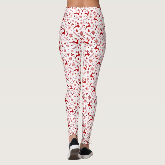 Leggings Cerfs et Snowflakes Motif de Noël blanc et rouge (Dos)