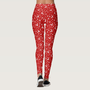 Leggings Cerfs et Snowflakes Motif de Noël rouge et blanc