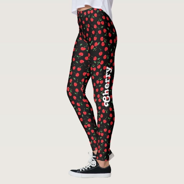 Leggings Cerise sur le noir avec le nom (Gauche)