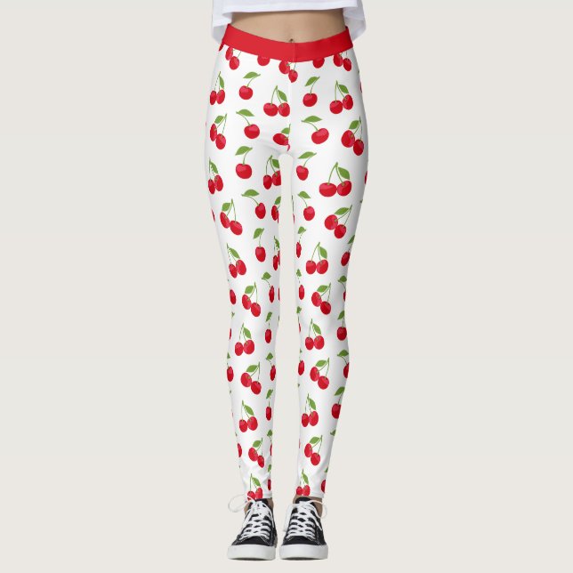 Leggings Cerises rouges juteuses rouge et blanc à motifs (Devant)
