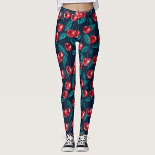 Leggings Cerises rouges sur bleu foncé