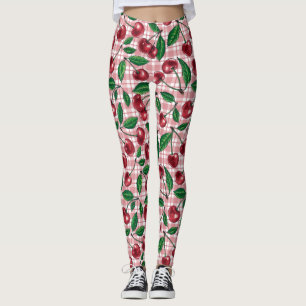 Leggings Cerises rouges sur en vichy rose