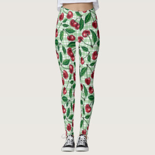 Leggings Cerises rouges sur en vichy vert clair