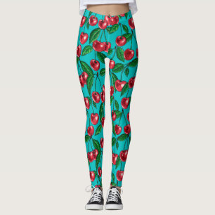 Leggings Cerises rouges sur turquoise