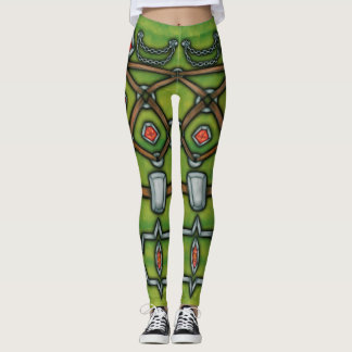 Leggings Chaîne argentée et guêtres de rubis, vertes et