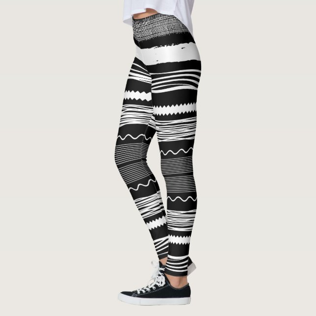 Leggings Chaîne argentée noire et blanche triée (Gauche)