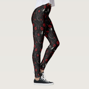 Leggings Chaîne de roses rouges gothiques Cœur rouge et cor