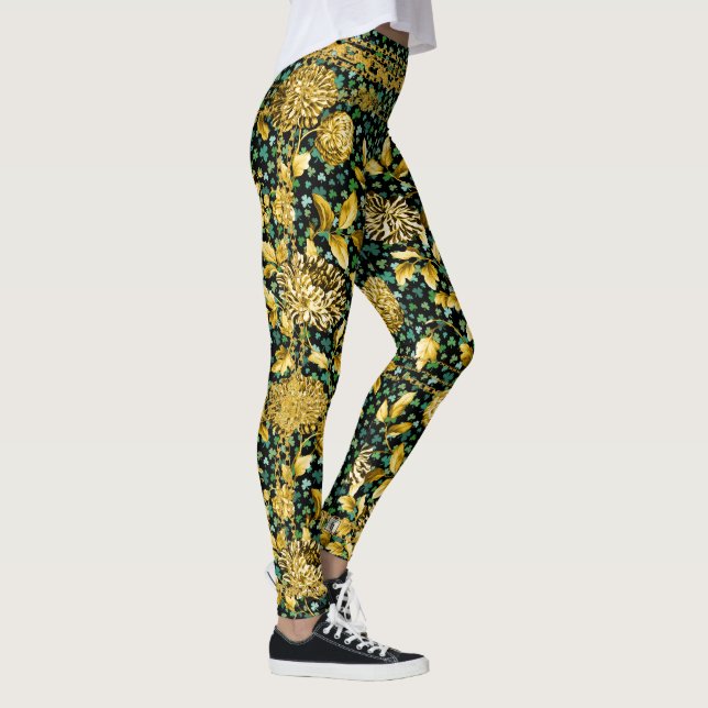 Leggings Chaîne d'or Shamrock floral noir (Droite)
