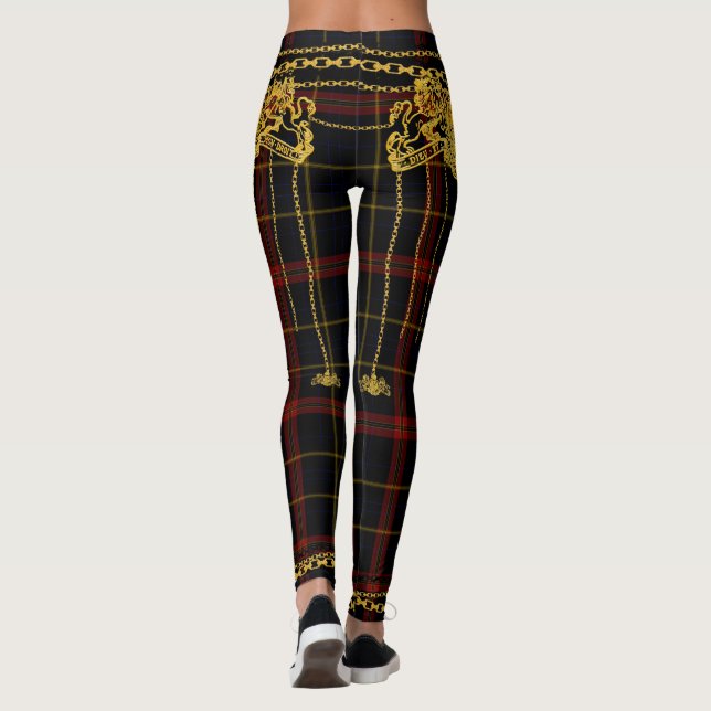 Leggings Chaîne d'or Trier rouge Tartan noir Plaid (Dos)