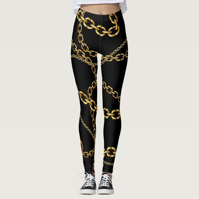 Leggings Chaîne dorée transparente, motif élégante. (Devant)