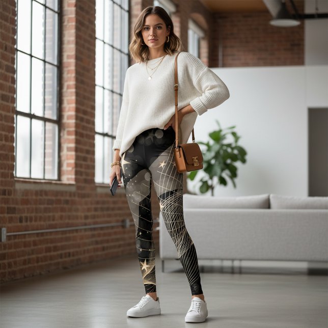 Leggings Chaînes d'étoiles magiques brillantes en or et lum (Créateur téléchargé)