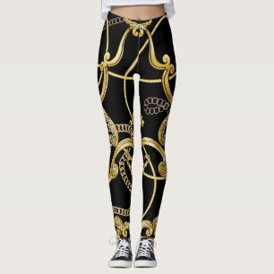 Leggings Chaînes d'or baroque Motif sans couture