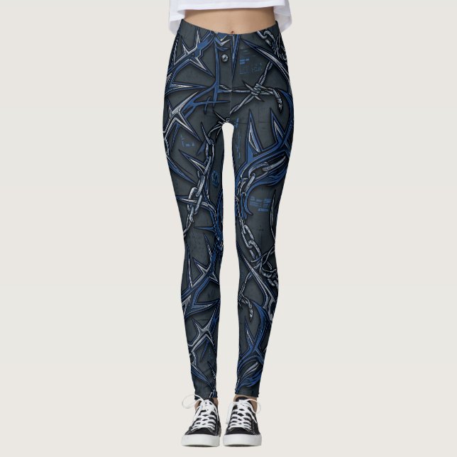 Leggings Chaînes et pointes de cobalt : Industriel froid (Devant)