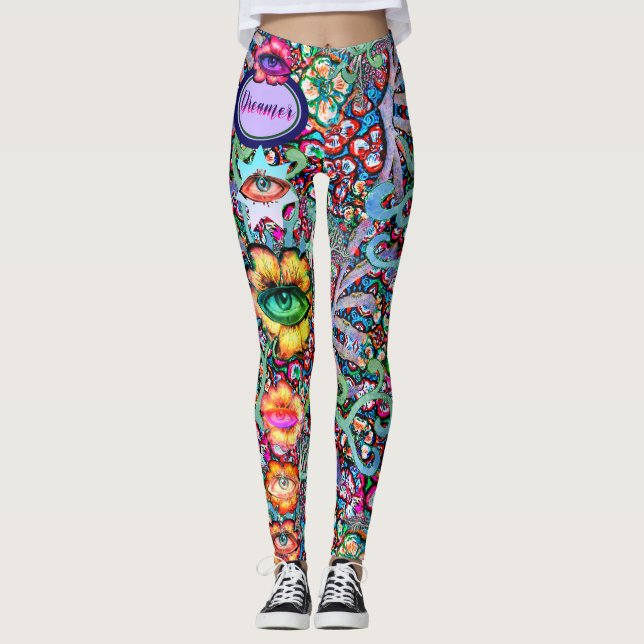 Leggings Chakra Rêveur Floral Coloré Inhabituel Mystique (Devant)