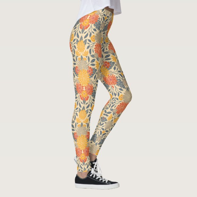 Leggings Chaleureux Jaune, Orange & Bleu Floral (Droite)