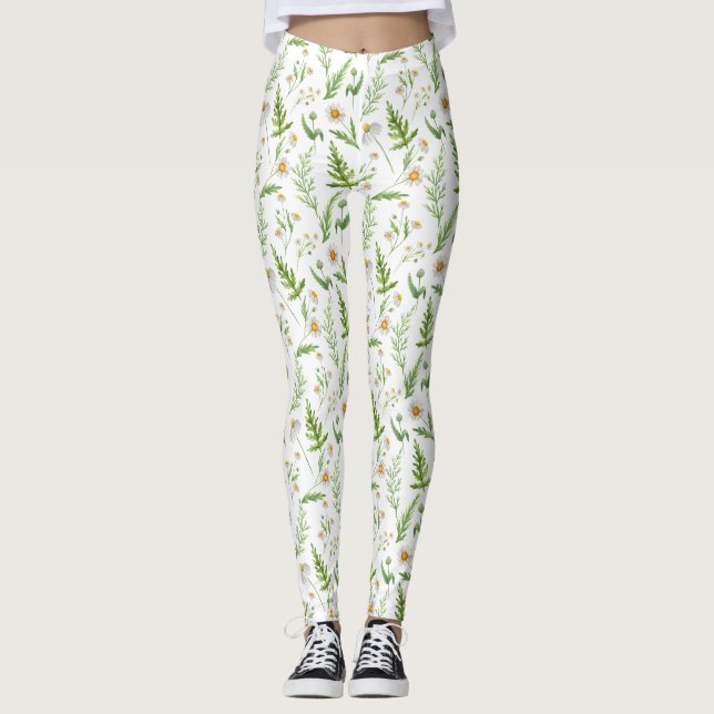 Leggings Chamomile Fleur Botanique Rustique Motif (Devant)
