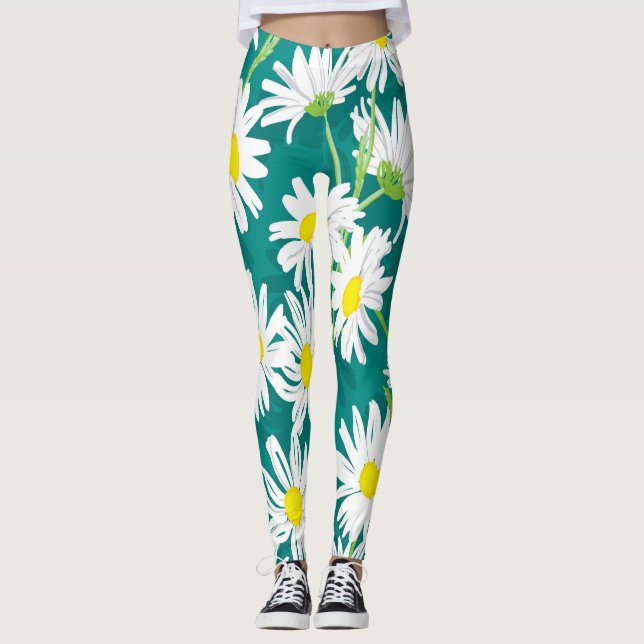 Leggings Chamomile Turquoise : Illustration Florale Sans Me (Devant)