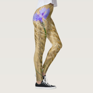 Leggings Champ de blé d'été avec fleurs bleues