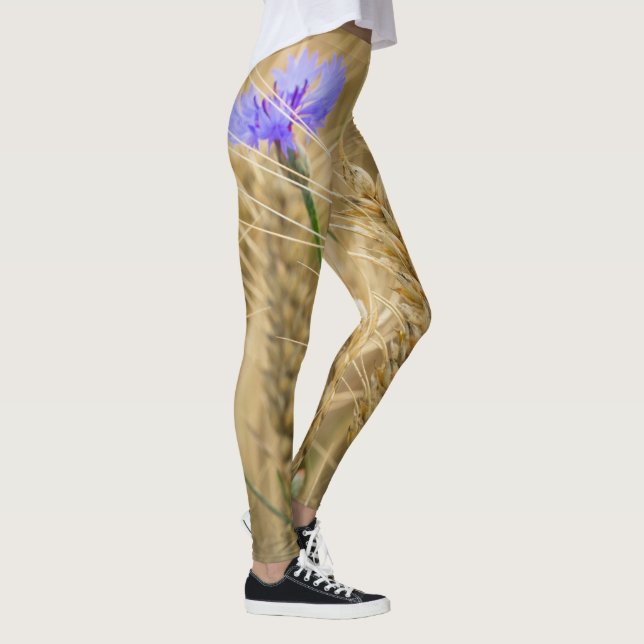 Leggings Champ de blé d'été avec fleurs bleues (Droite)