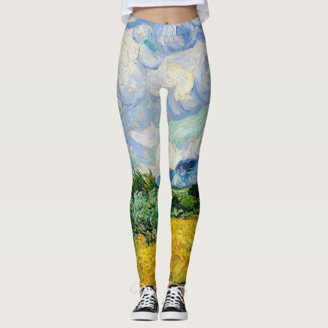 Leggings Champ de blé Van Gogh avec Cyprès. Impressionnisme (Devant)