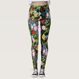 Leggings Champ noir rose souple| roses