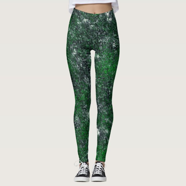 Leggings Champignon vert sur roche grise blanche ou tronc d (Devant)
