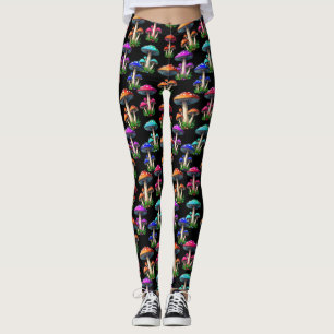 Leggings Champignons colorés sur Arrière - plan noir