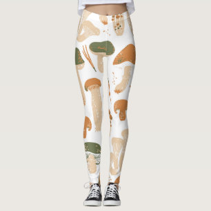 Leggings Champignons comestibles Linocut Motif Vintage