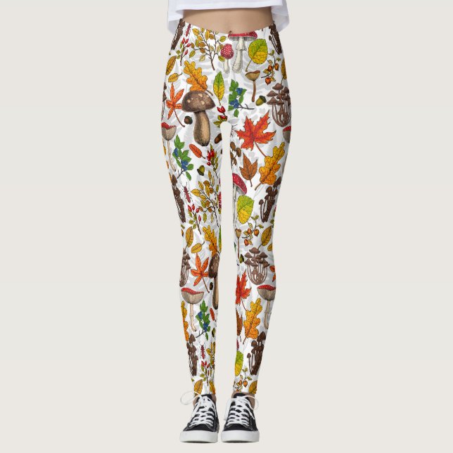 Leggings Champignons d'automne, feuilles, noix et baies sur (Devant)