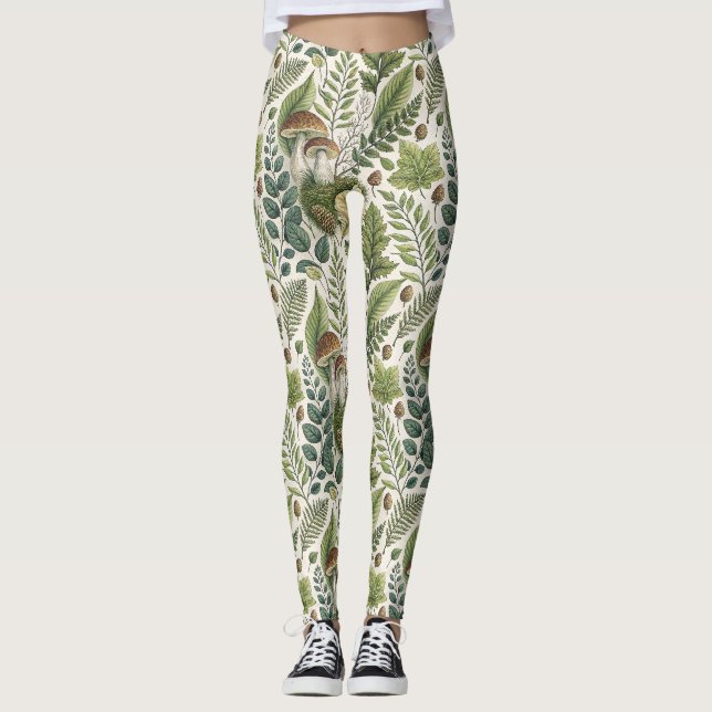 Leggings Champignons des bois Pinecones Ferns Motif d'autom (Devant)