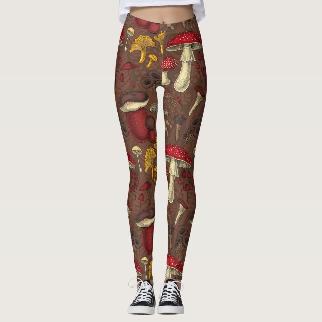 Leggings Champignons sauvages sur brun (Devant)