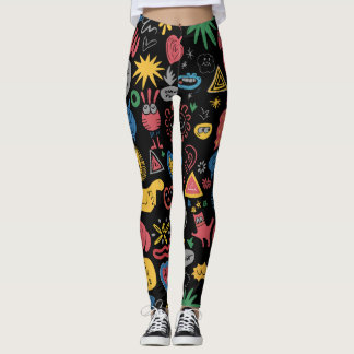 Leggings Chaotique Doodle Art Shirt - Esquisse Abstraite am