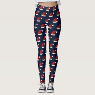 Leggings Chapeau de Noël Festif Rouge sur Motif de Noël Ble