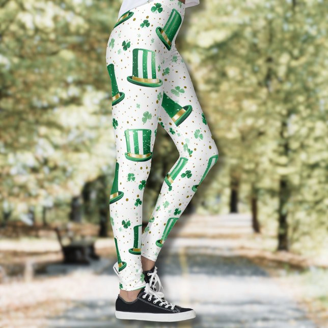 Leggings Chapeaux et trèfles blancs en or vert de luxe (Créateur téléchargé)