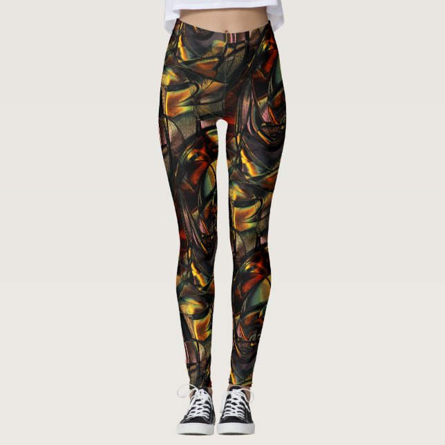 Leggings Charmante texture grainée, gaufrée vert doré (Devant)