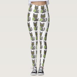 Leggings Charme Trèfle Shamrock Chat Gris