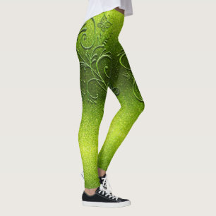 Leggings Chartreuse Green Parties scintillant Ombre Butterf