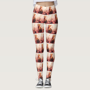 Leggings Chat Abyssin avec des Roses - Saint-Valentin